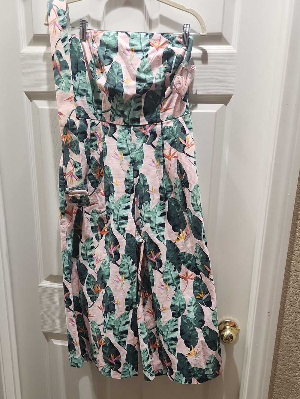 Tropical Leaf Print Pink Jumpsuit
